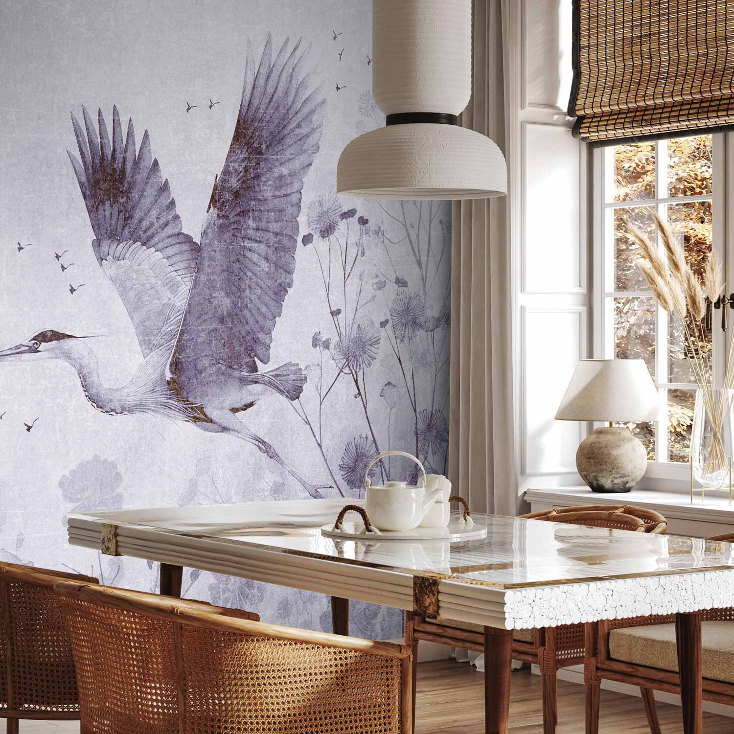Monochrome Crane in Flight Wall Mural