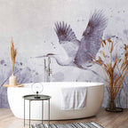 Monochrome Crane in Flight Wall Mural