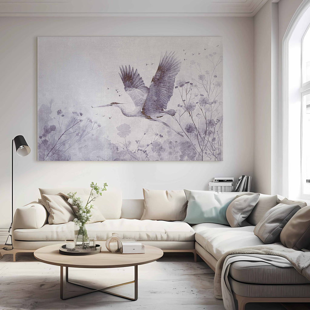 Monochrome Crane in Flight DIY Large Canvas Print