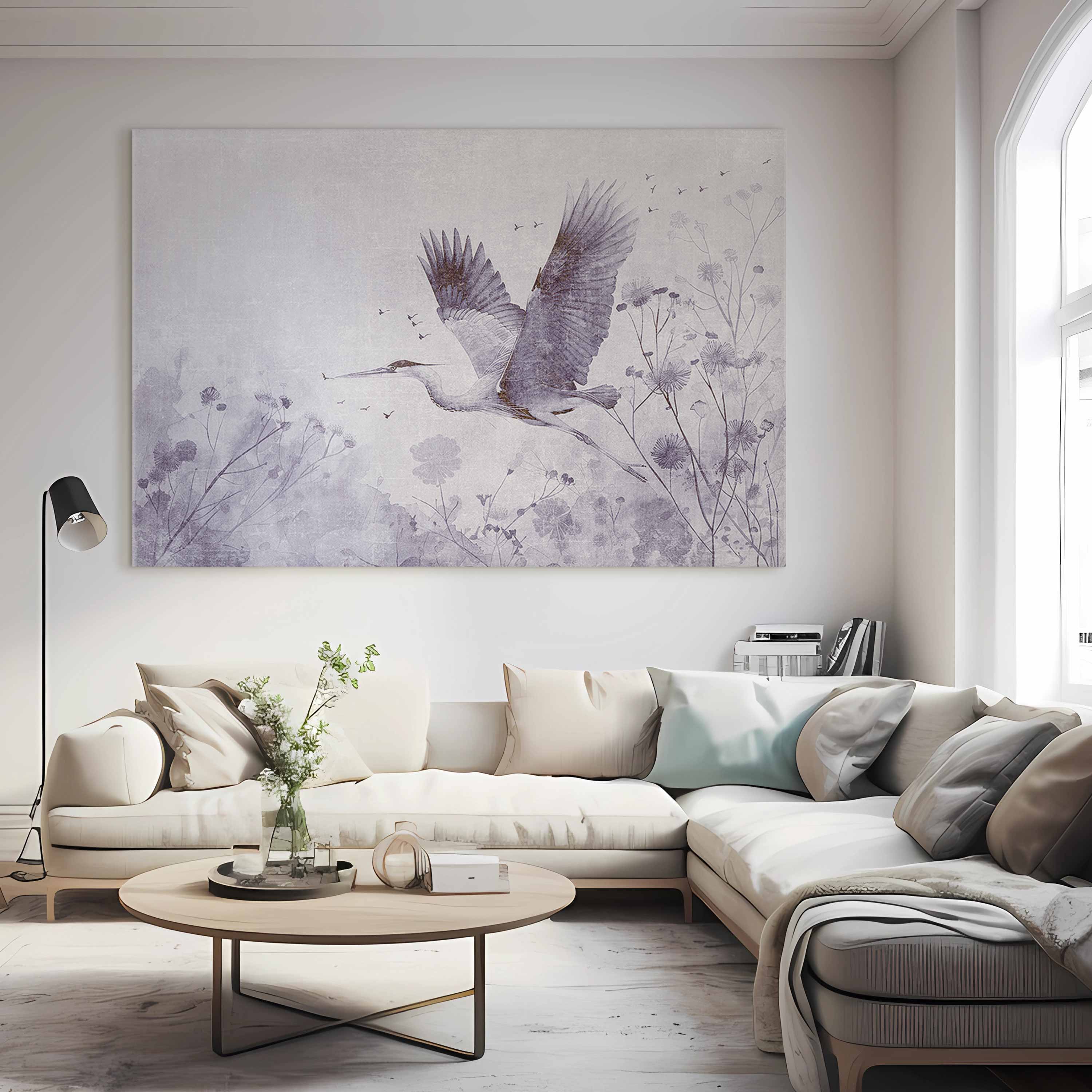 Monochrome Crane in Flight DIY Large Canvas Print