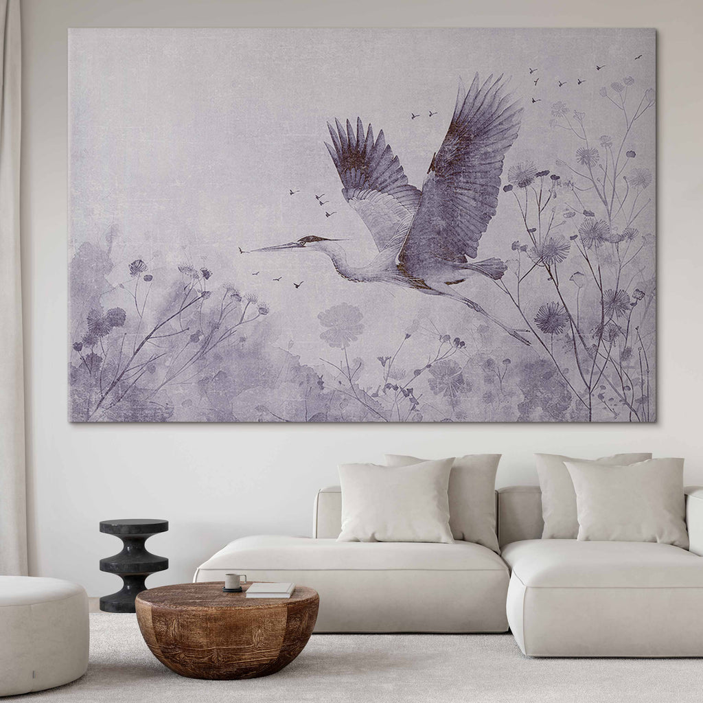 Monochrome Crane in Flight DIY Large Canvas Print