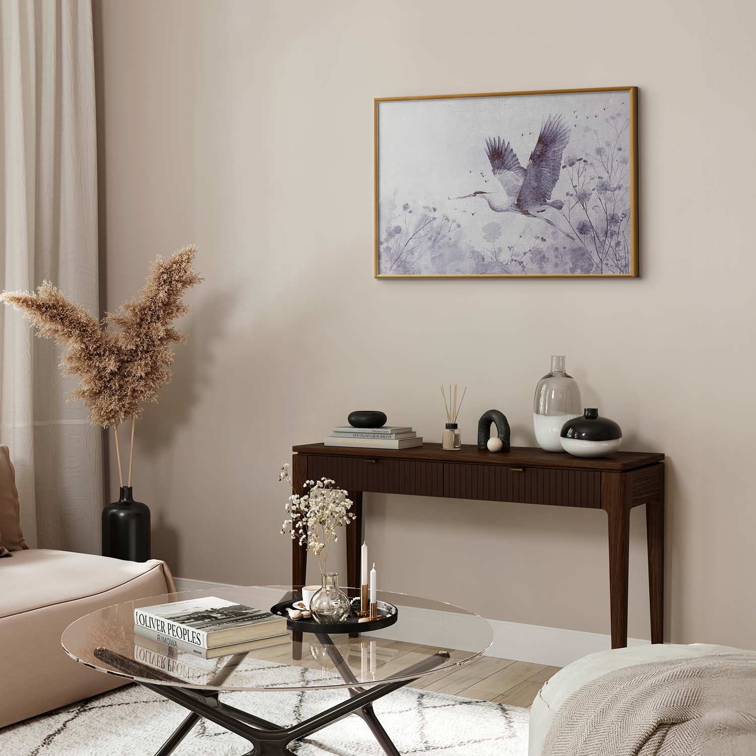 Monochrome Crane in Flight Cool Tone Poster