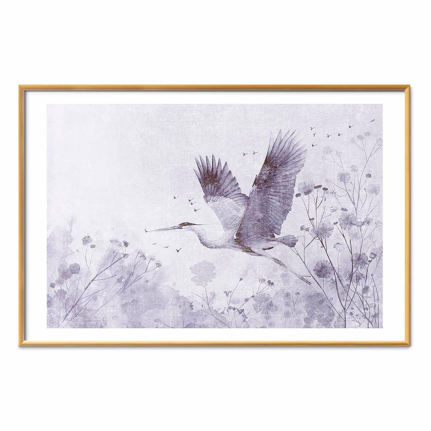 Monochrome Crane in Flight Cool Tone Poster