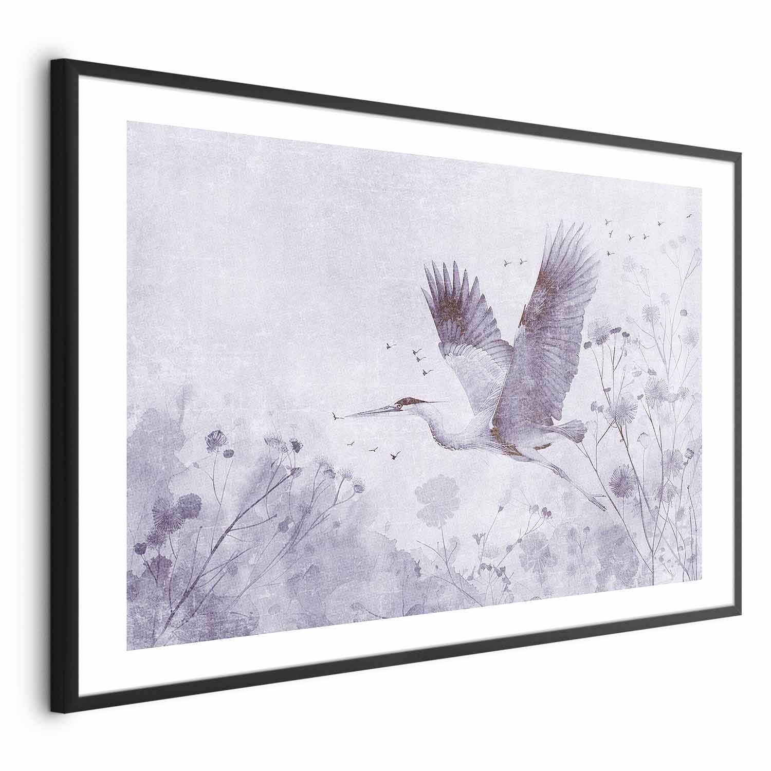 Monochrome Crane in Flight Cool Tone Poster