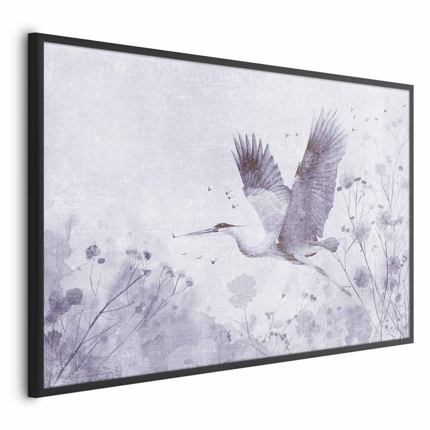 Monochrome Crane in Flight Cool Tone Poster