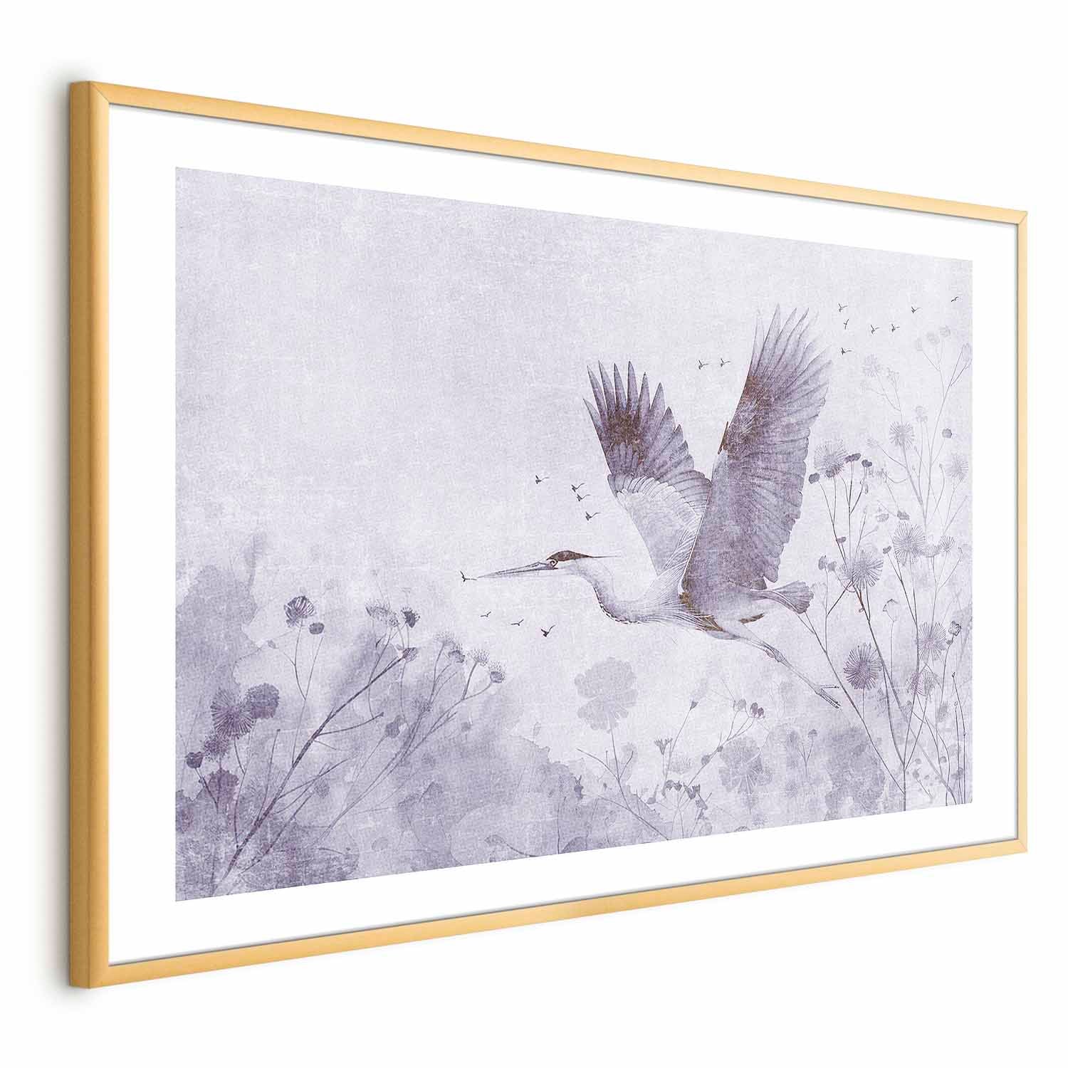 Monochrome Crane in Flight Cool Tone Poster