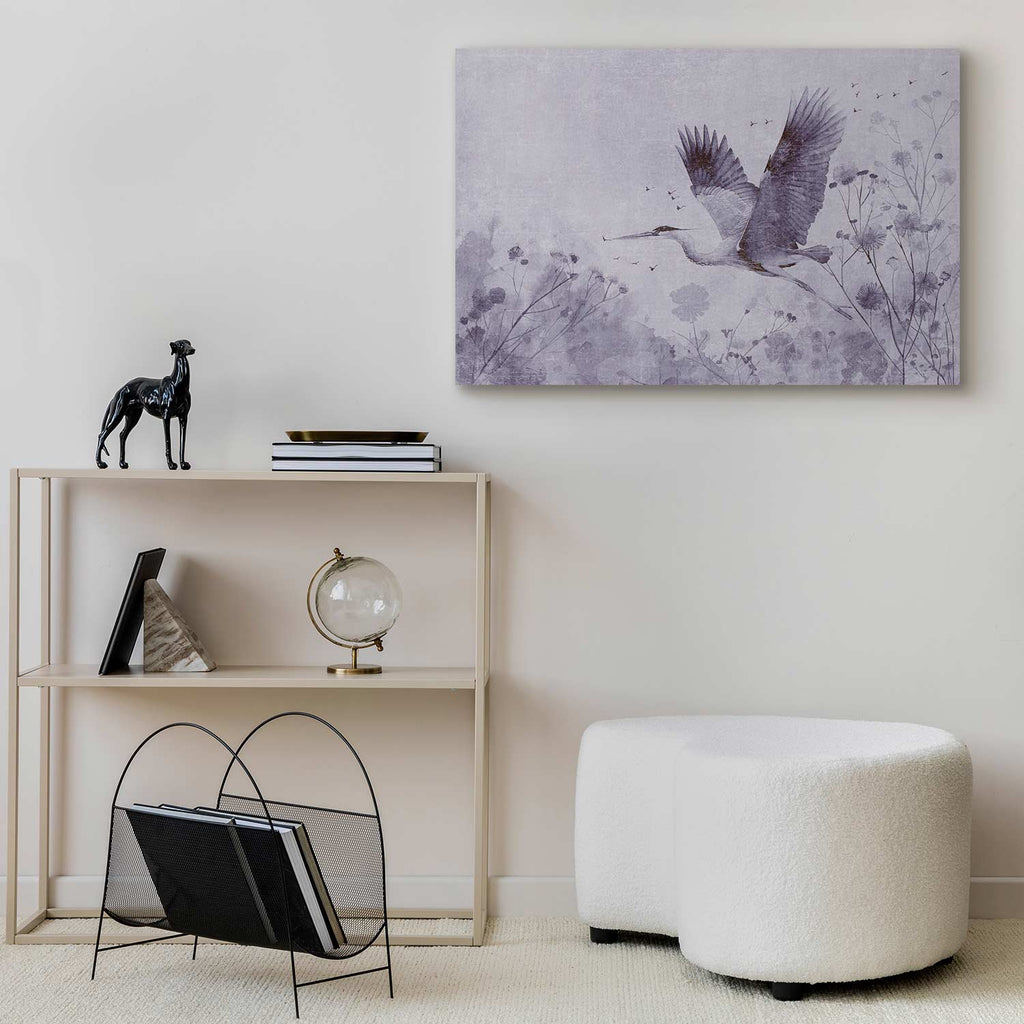 Monochrome Flying Crane Canvas Print