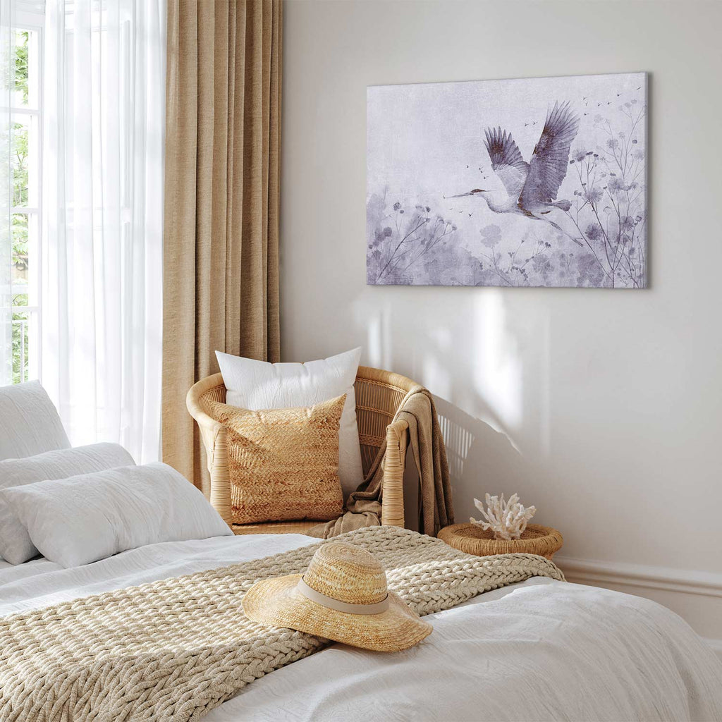 Monochrome Flying Crane Canvas Print