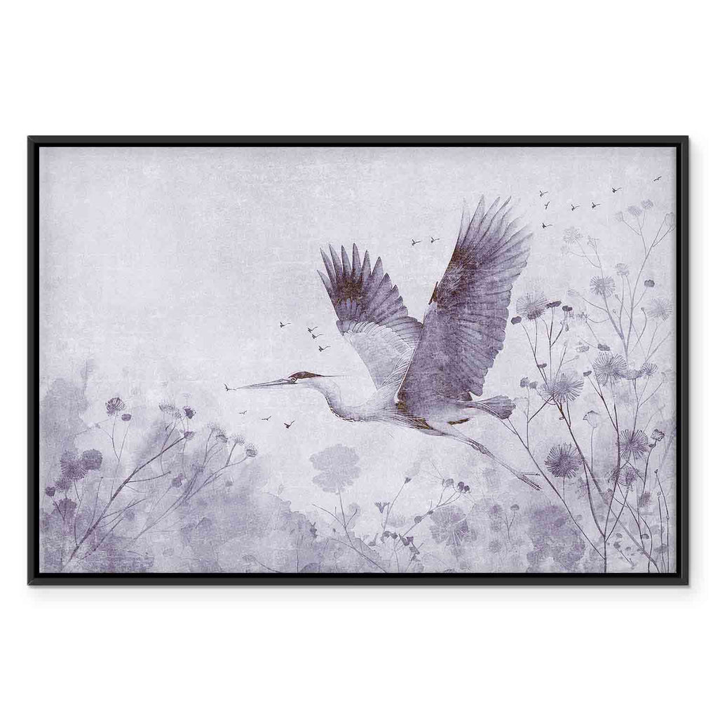 Monochrome Flying Crane Canvas Print
