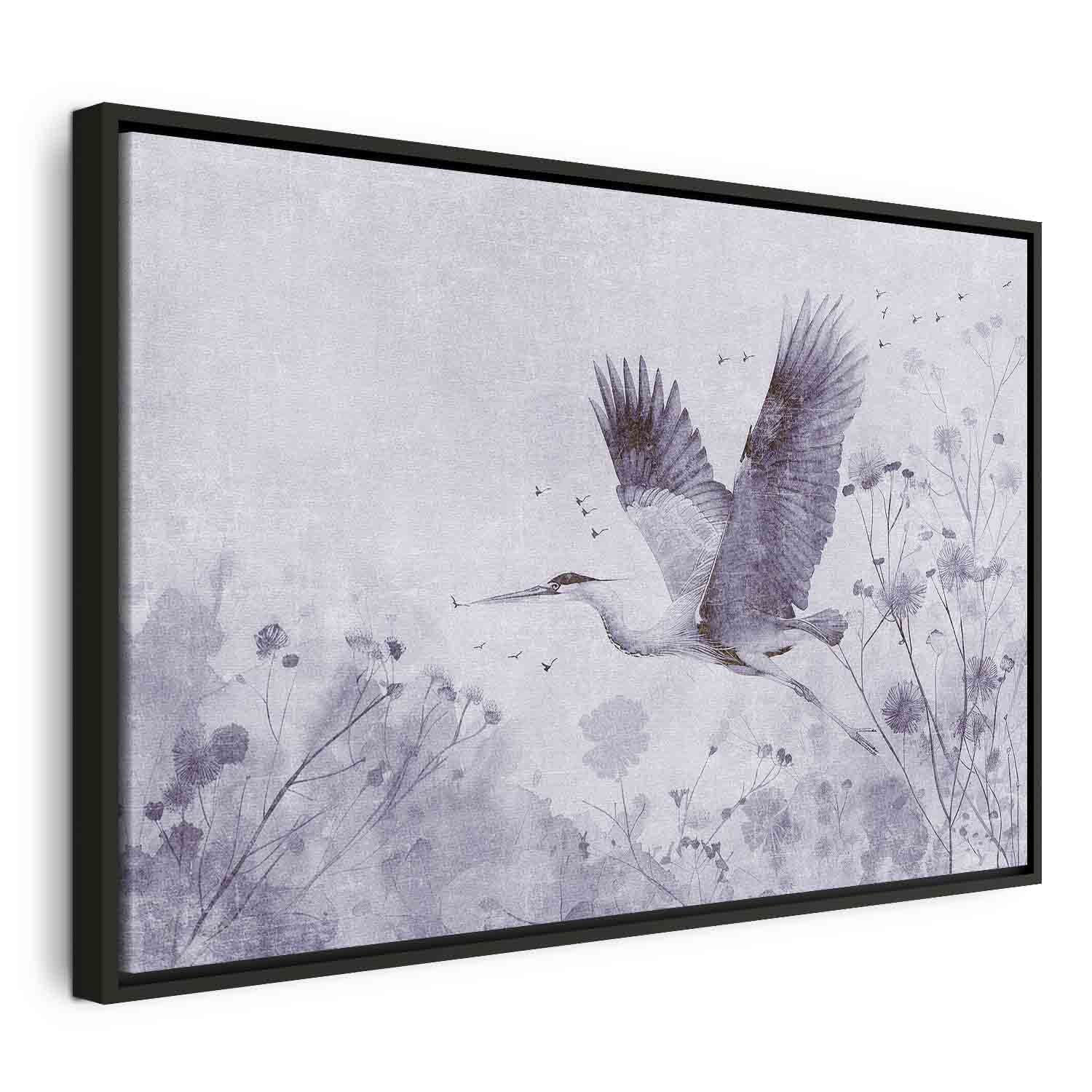 Monochrome Flying Crane Canvas Print