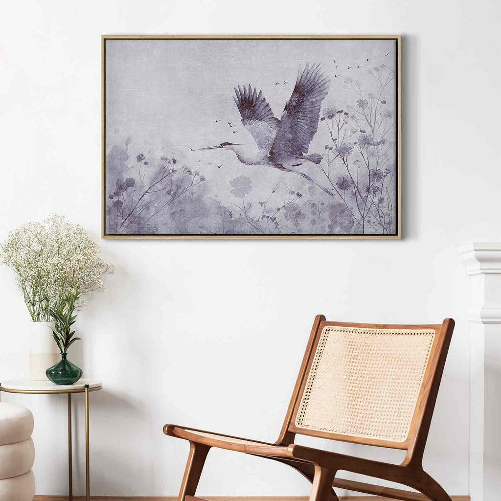 Monochrome Flying Crane Canvas Print