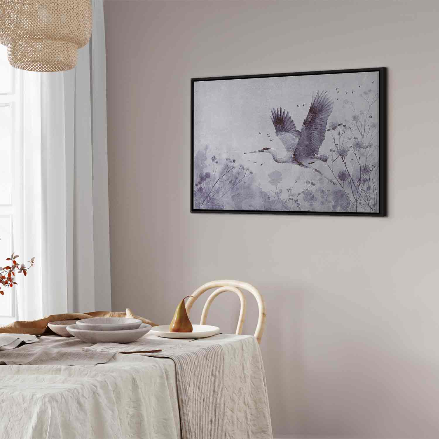 Monochrome Flying Crane Canvas Print