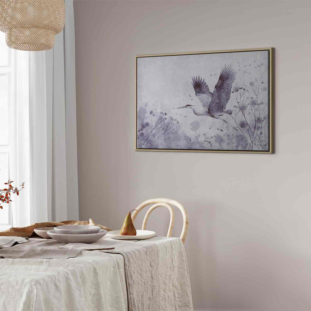 Monochrome Flying Crane Canvas Print
