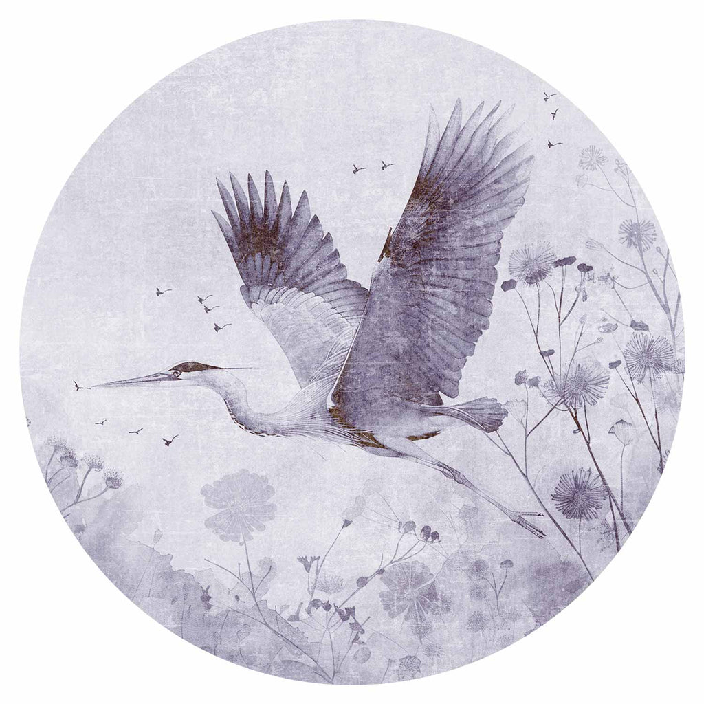 Monochrome Crane Flight Round Wall Mural