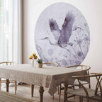 Monochrome Crane Flight Round Wall Mural