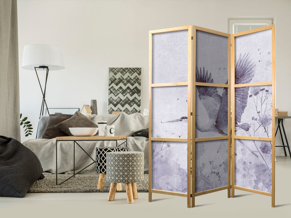 Monochrome Crane 3-Panel Japanese Room Divider