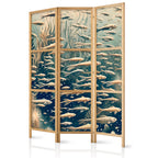 Japanese Room Divider with Ocean Life - Beige & Navy