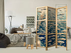 Japanese Room Divider with Ocean Life - Beige & Navy