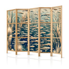 Japanese Room Divider - Ocean Life in Beige & Navy