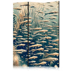 Room Divider - Ocean Life Theme in Beige and Navy (3-Panel)
