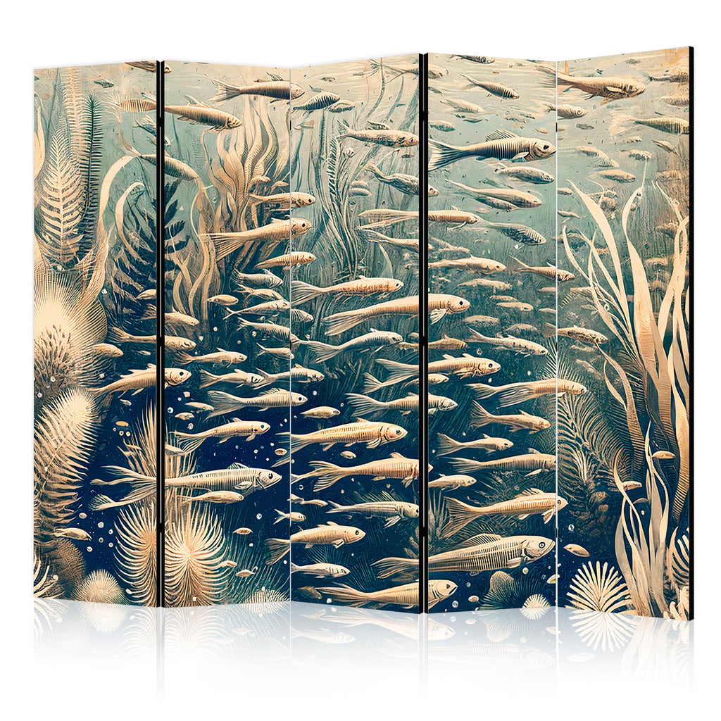 Room Divider Life in Ocean - Beige & Navy, Retro Style