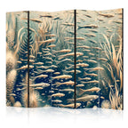 Room Divider Life in Ocean - Beige & Navy, Retro Style