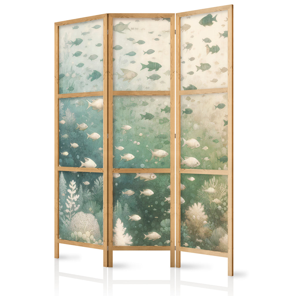 Japanese Room Divider with Fish & Pastel Oceanic Vegetation