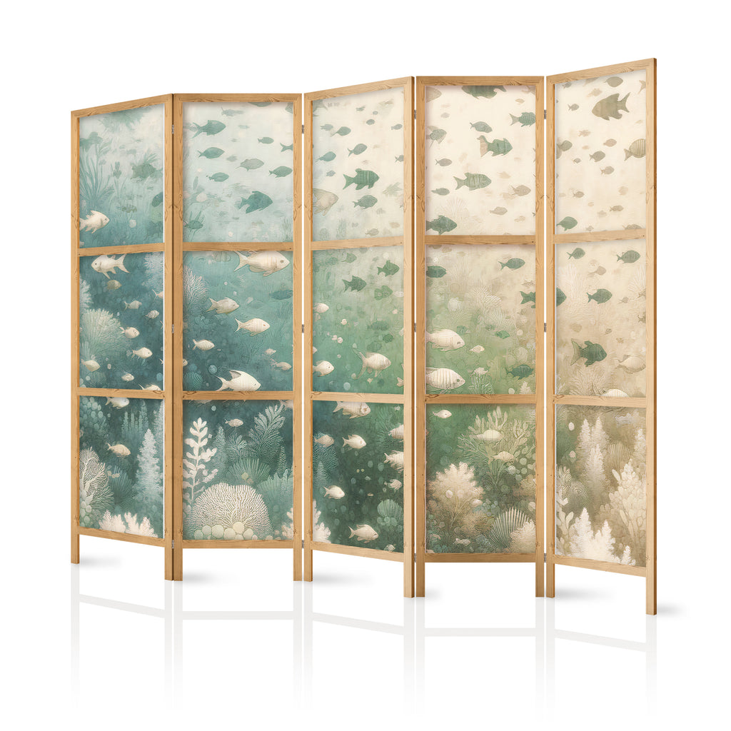 Japanese Room Divider with Fish and Oceanic Vegetation