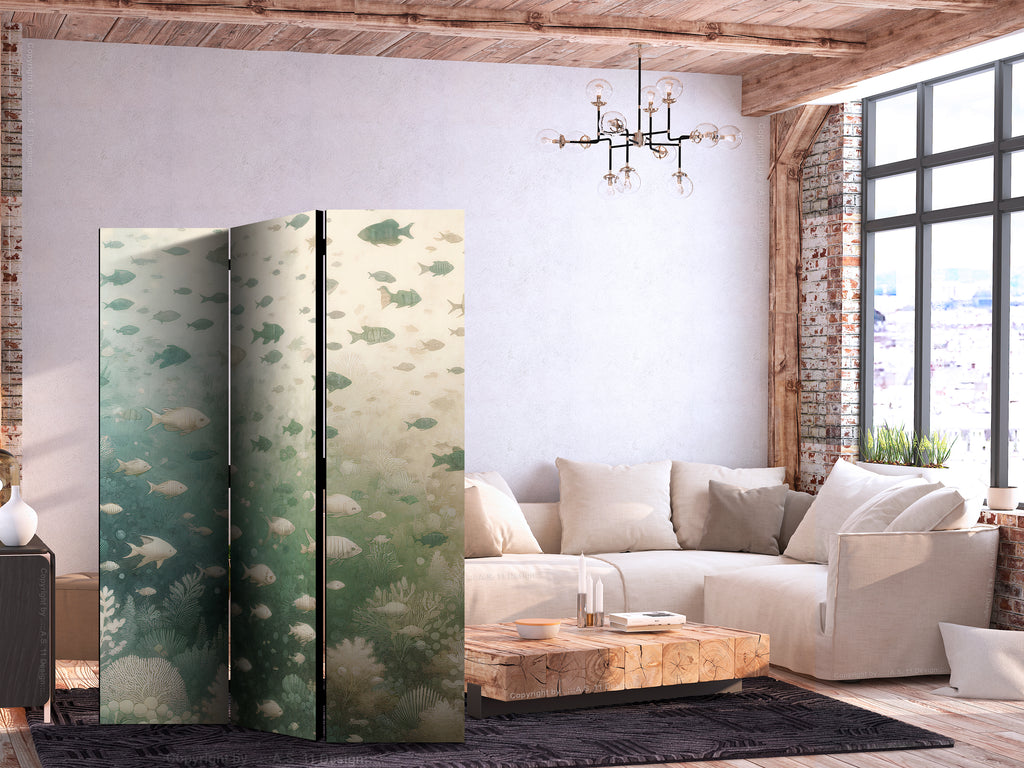 Pastel Fish Room Divider with Oceanic Vegetation