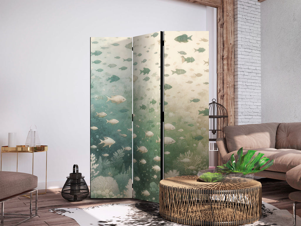 Pastel Fish Room Divider with Oceanic Vegetation