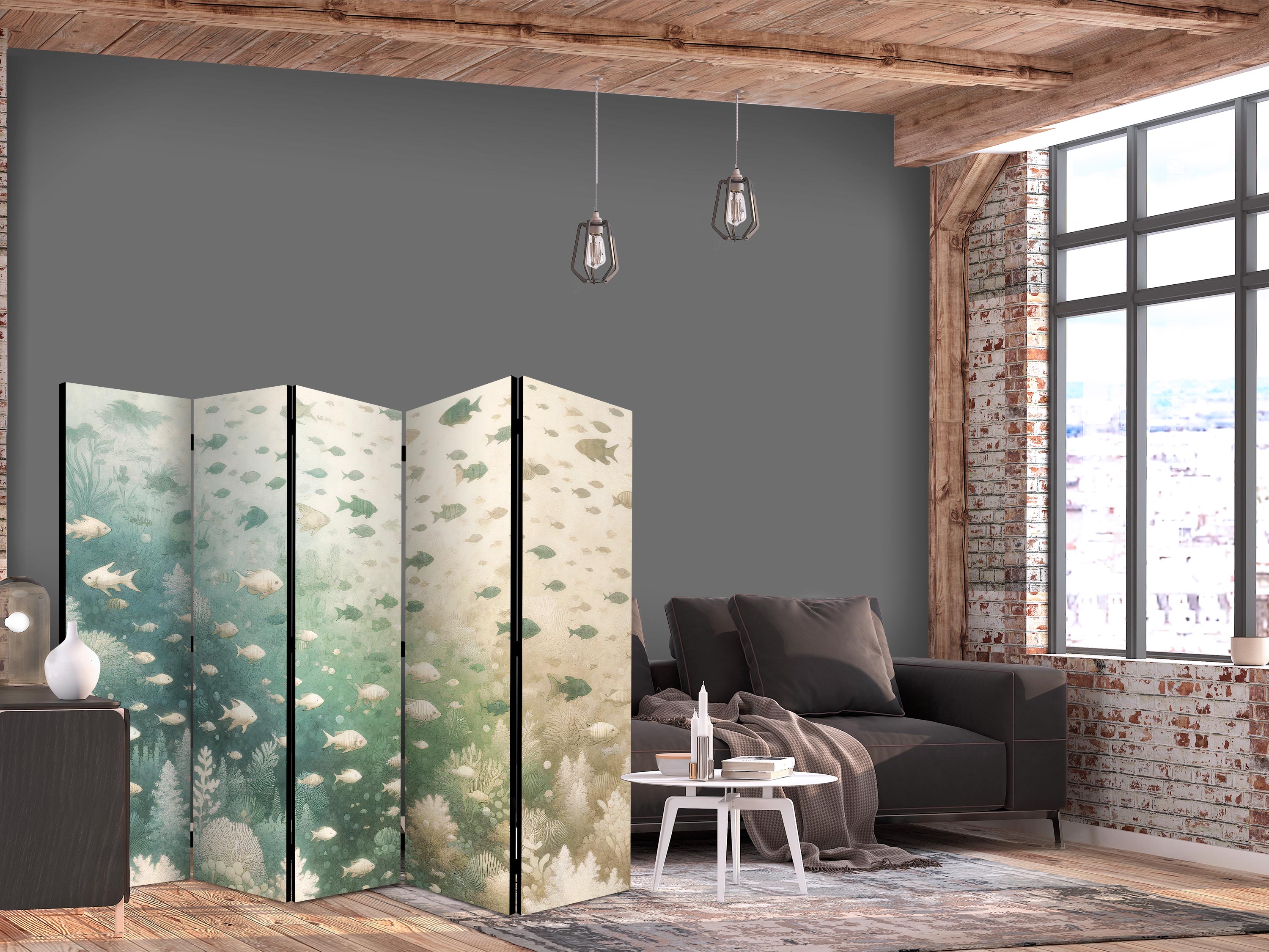 Room Divider with Fish and Oceanic Vegetation