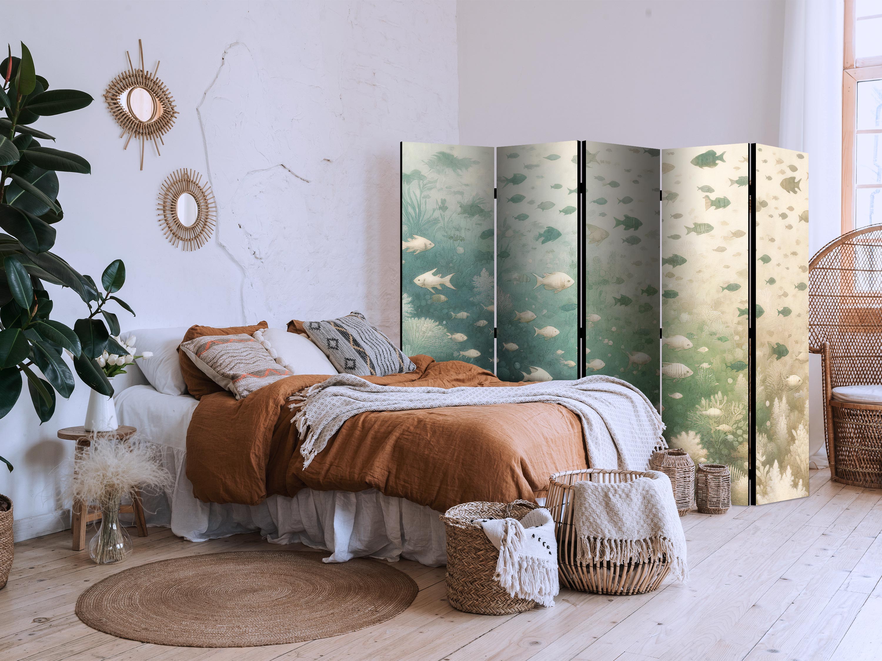 Room Divider with Fish and Oceanic Vegetation