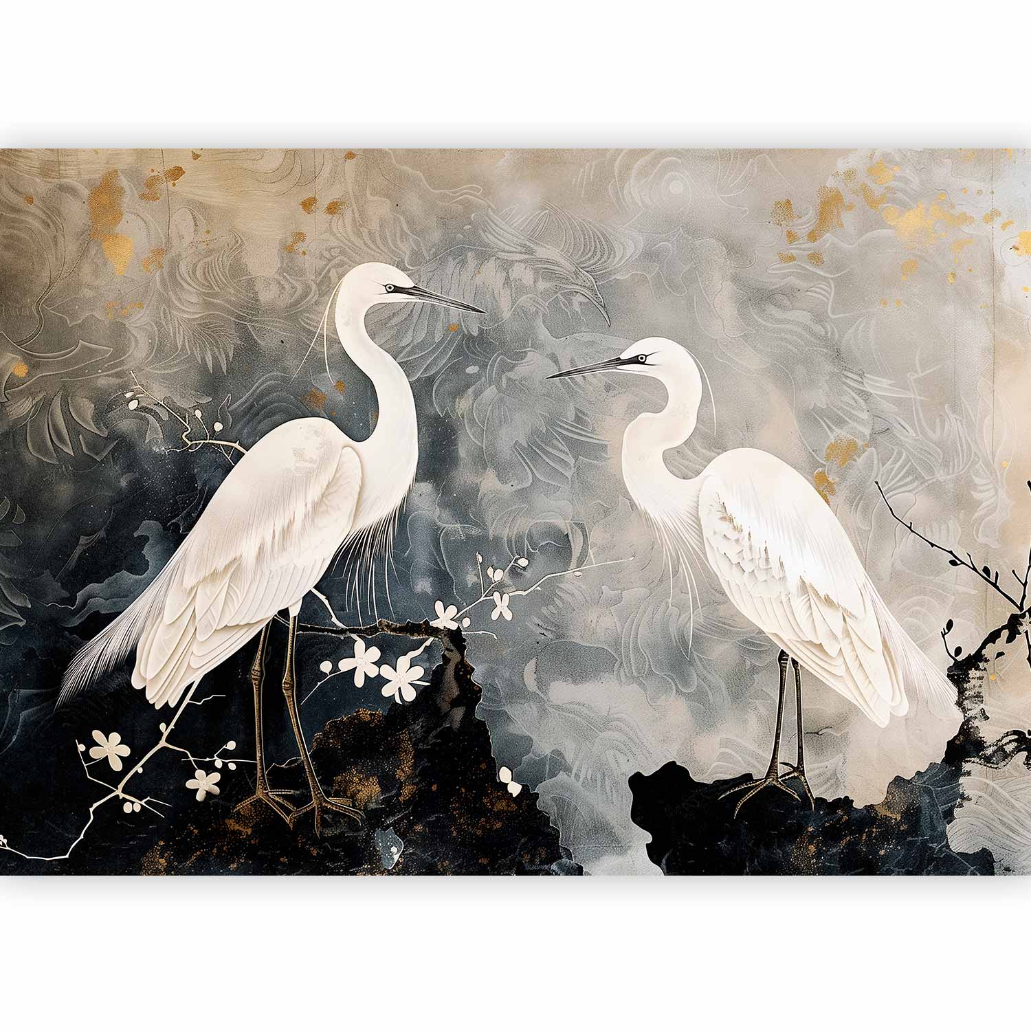 Herons and Cherry Blossoms Oriental Wall Mural