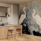 Herons and Cherry Blossoms Oriental Wall Mural