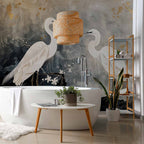 Herons and Cherry Blossoms Oriental Wall Mural