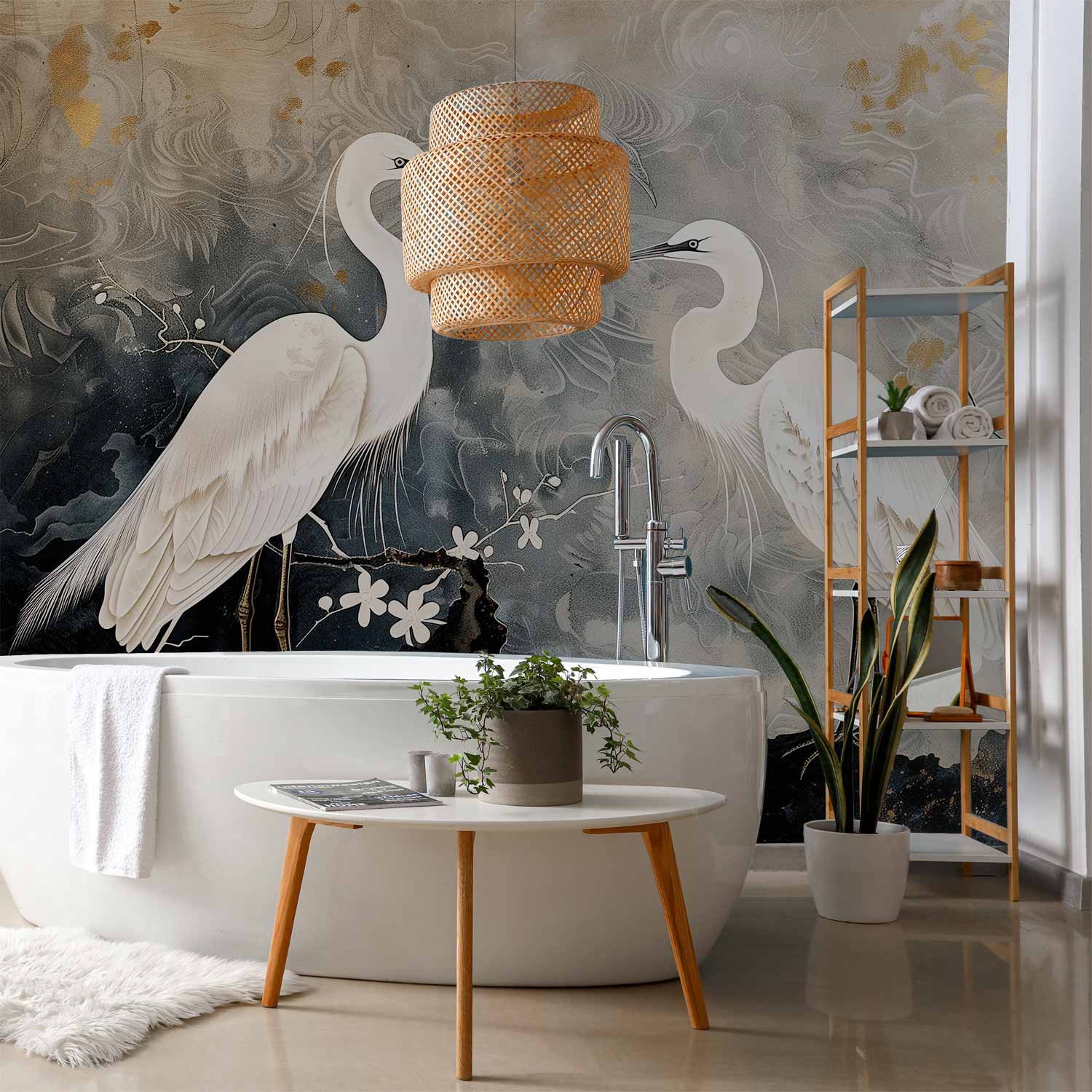 Herons and Cherry Blossoms Oriental Wall Mural