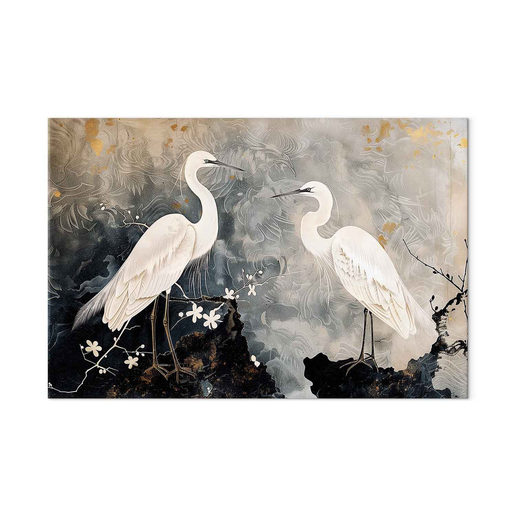 Herons and Cherry Blossoms Oriental DIY Large Canvas Print
