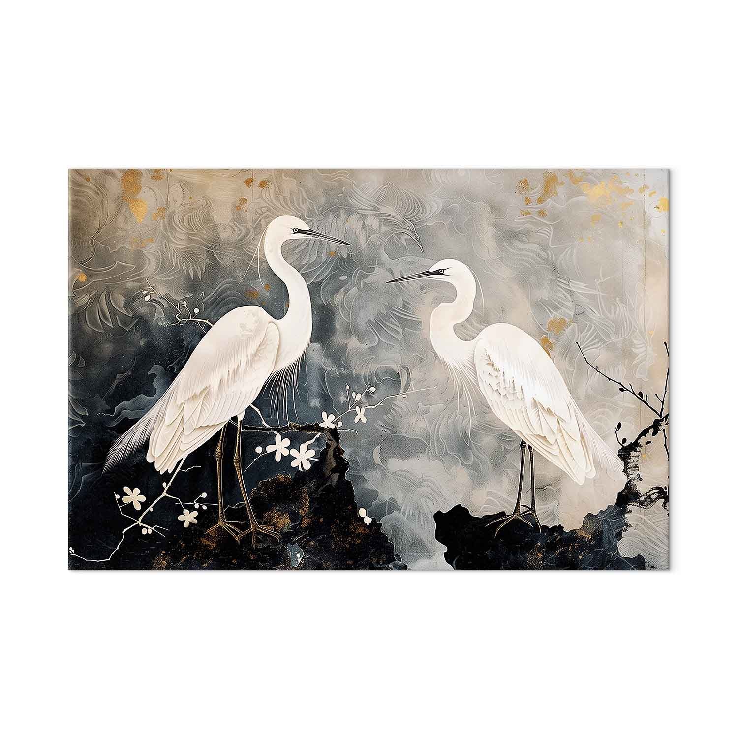 Herons and Cherry Blossoms Oriental DIY Large Canvas Print
