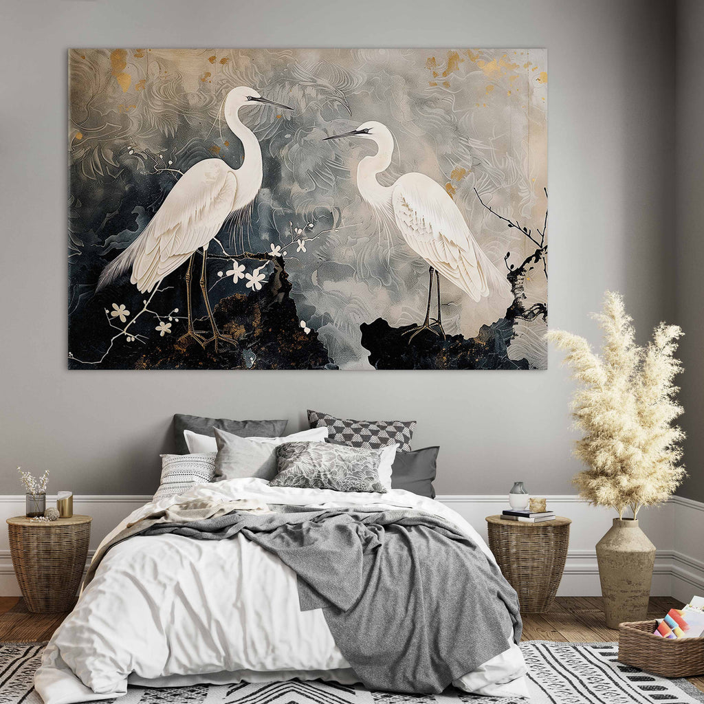 Herons and Cherry Blossoms Oriental DIY Large Canvas Print