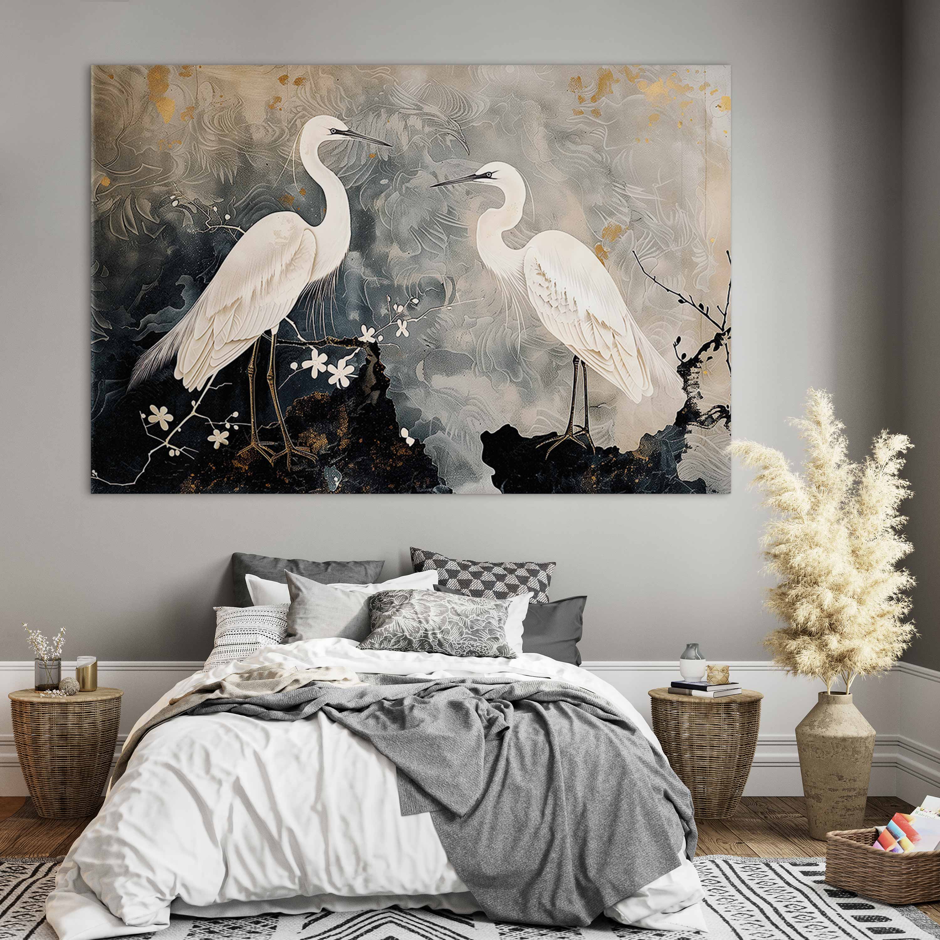 Herons and Cherry Blossoms Oriental DIY Large Canvas Print