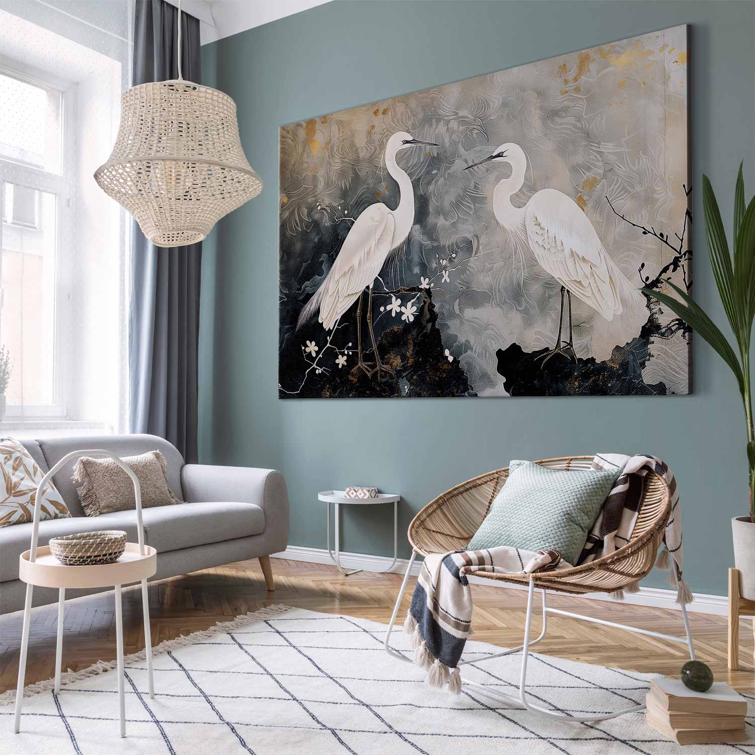 Herons and Cherry Blossoms Oriental DIY Large Canvas Print