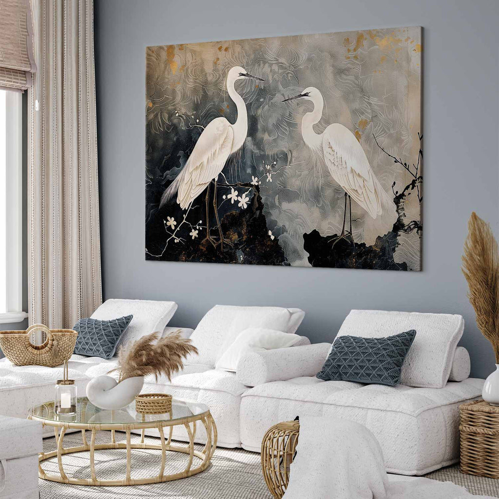 Herons and Cherry Blossoms Oriental DIY Large Canvas Print