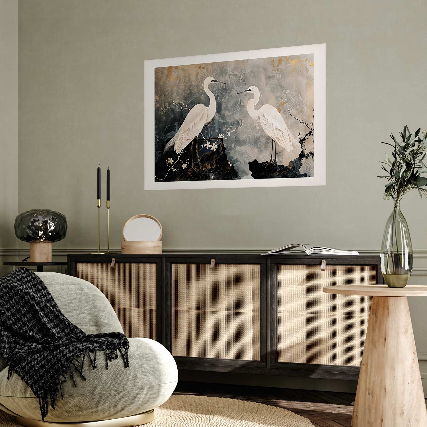 Herons Cherry Blossom Oriental Poster