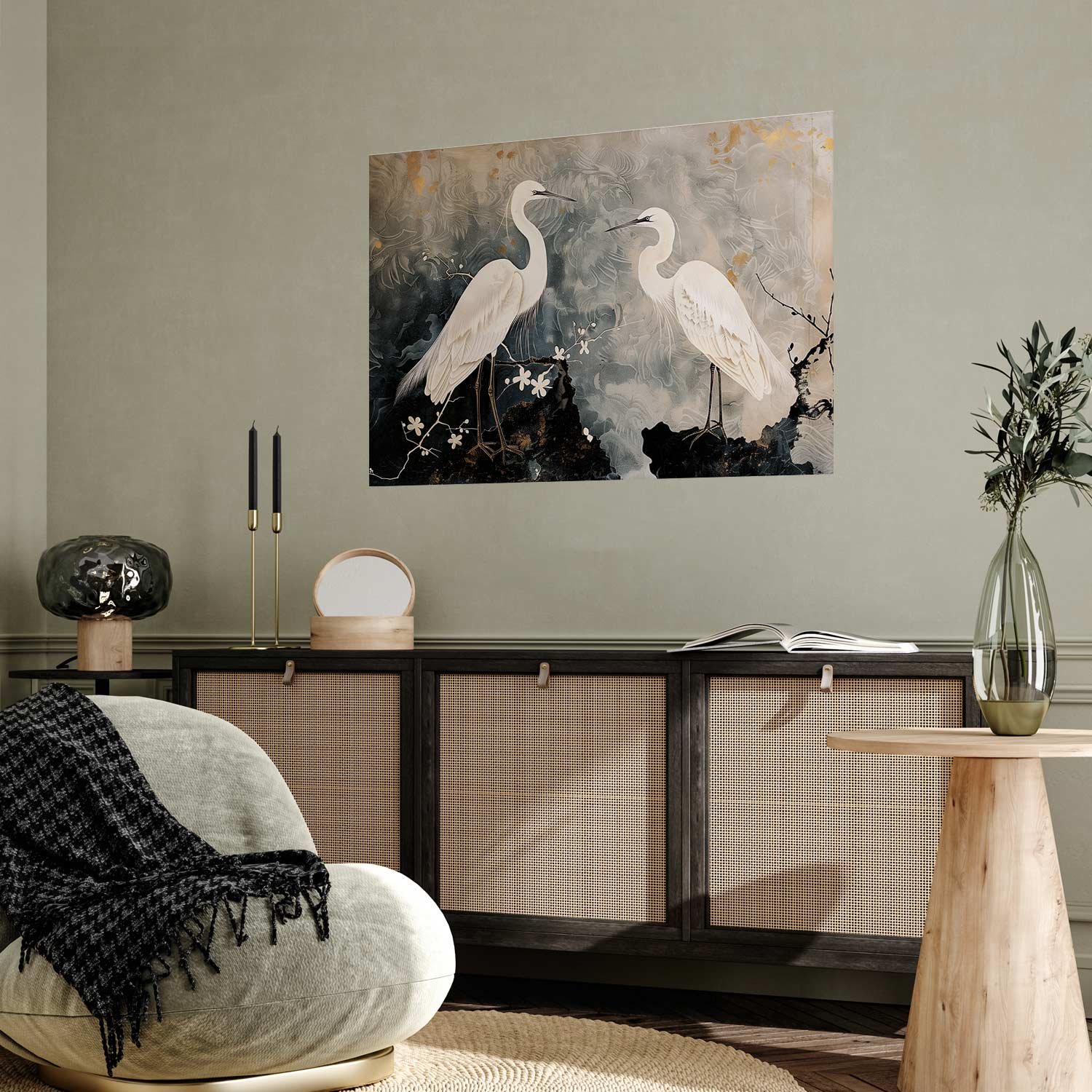 Herons Cherry Blossom Oriental Poster