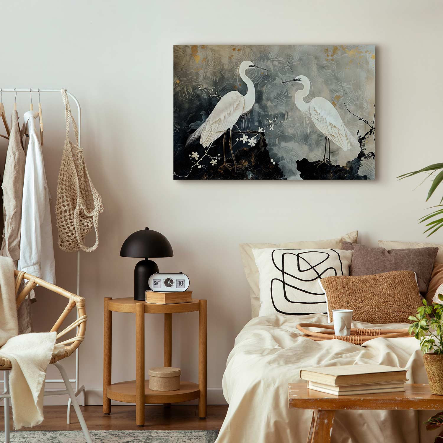 Herons and Cherry Blossoms Oriental Canvas Print