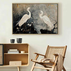 Herons and Cherry Blossoms Oriental Canvas Print