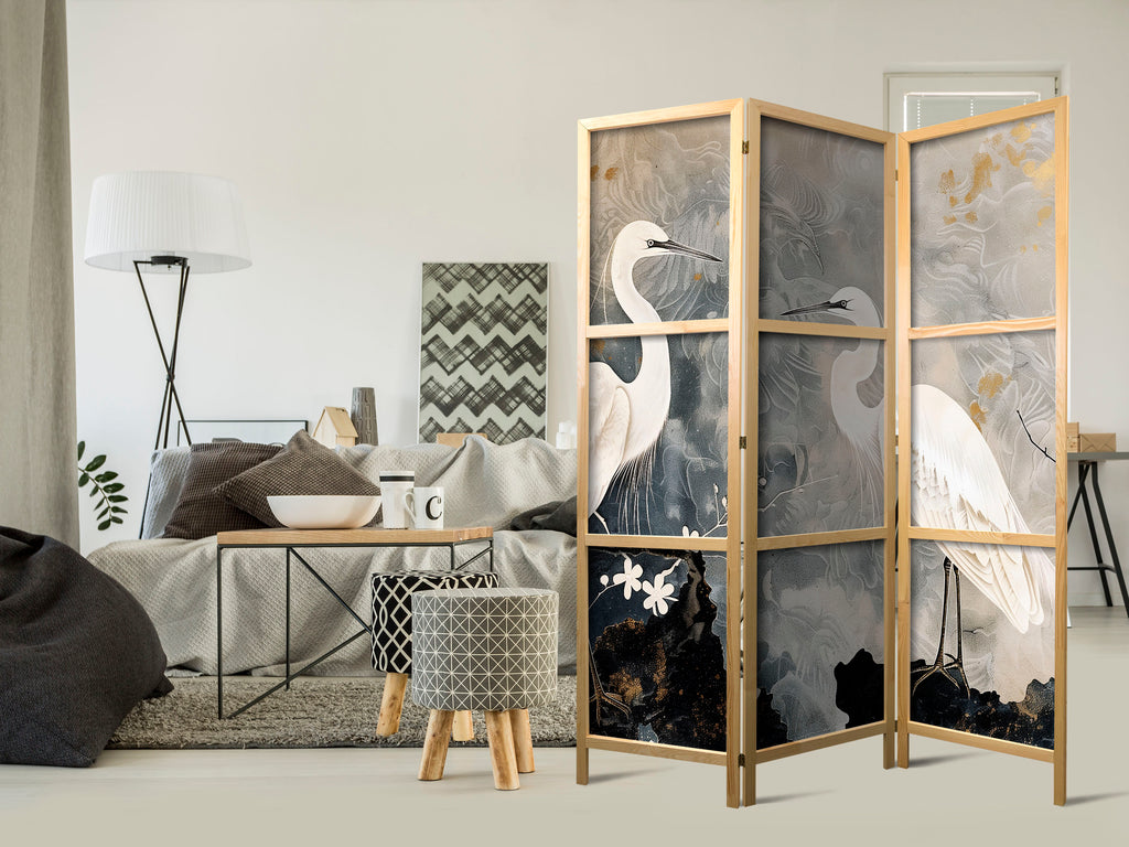 Herons Cherry Blossoms 3-Panel Japanese Room Divider