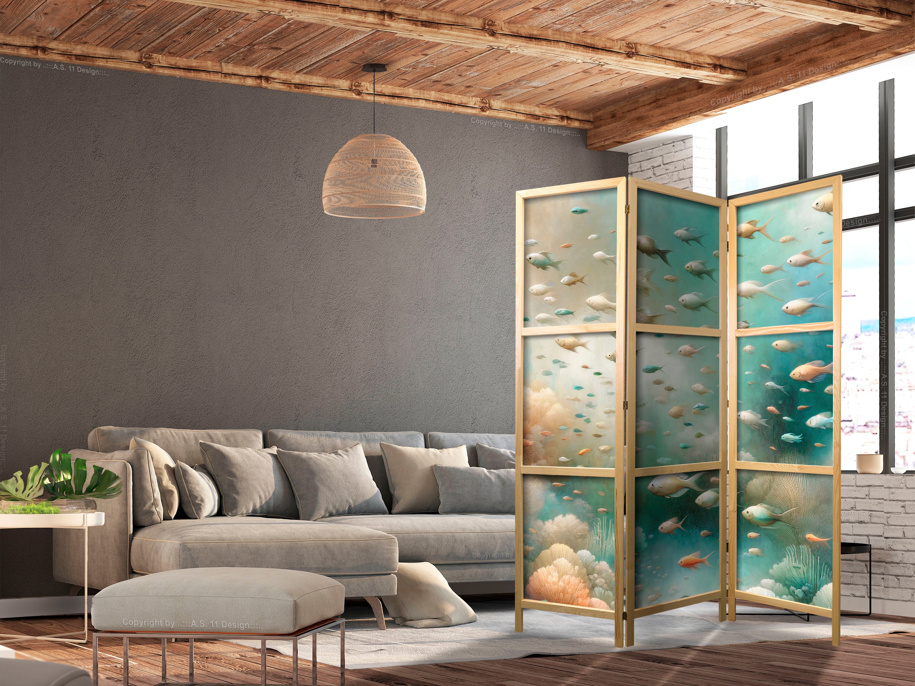 Japanese Room Divider - Underwater Landscape