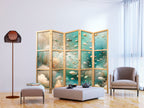 Japanese Room Divider - Spectacular Underwater Landscape - Fish in the Underwater World in Colors of Turquoise Blue Beige and Delicate Orange