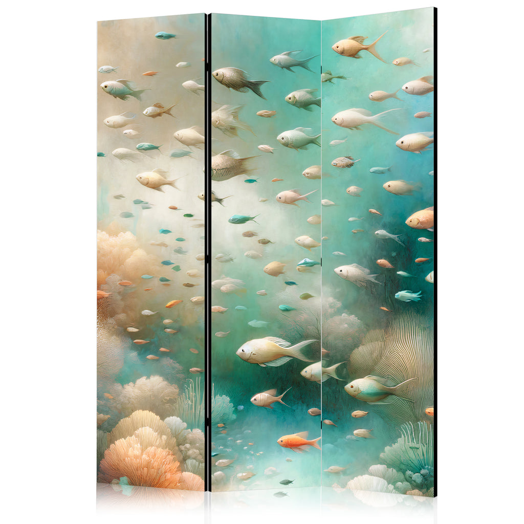 Room Divider - Underwater Landscape with Fish in Turquoise Blue Beige and Orange